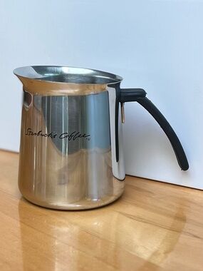 Starbucks Silver Stainless Steel Milk Pitcher with Black Handle